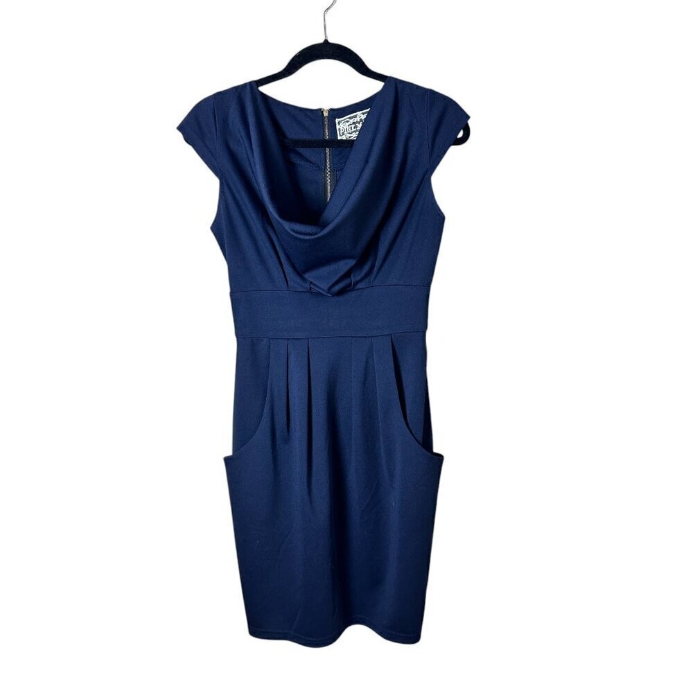 PINK MARTINI Navy Drape Neck Dress with Pockets Size Small